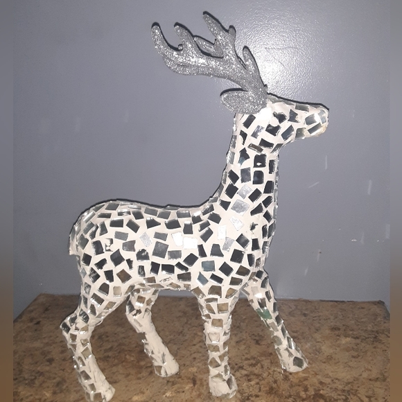 Rare Mosaic Mirrored Glass Christmas Standing Reindeer - Picture 3 of 8